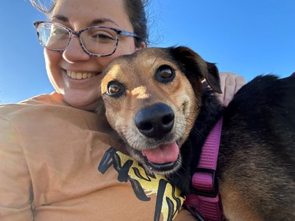 writer Morgan and her dog